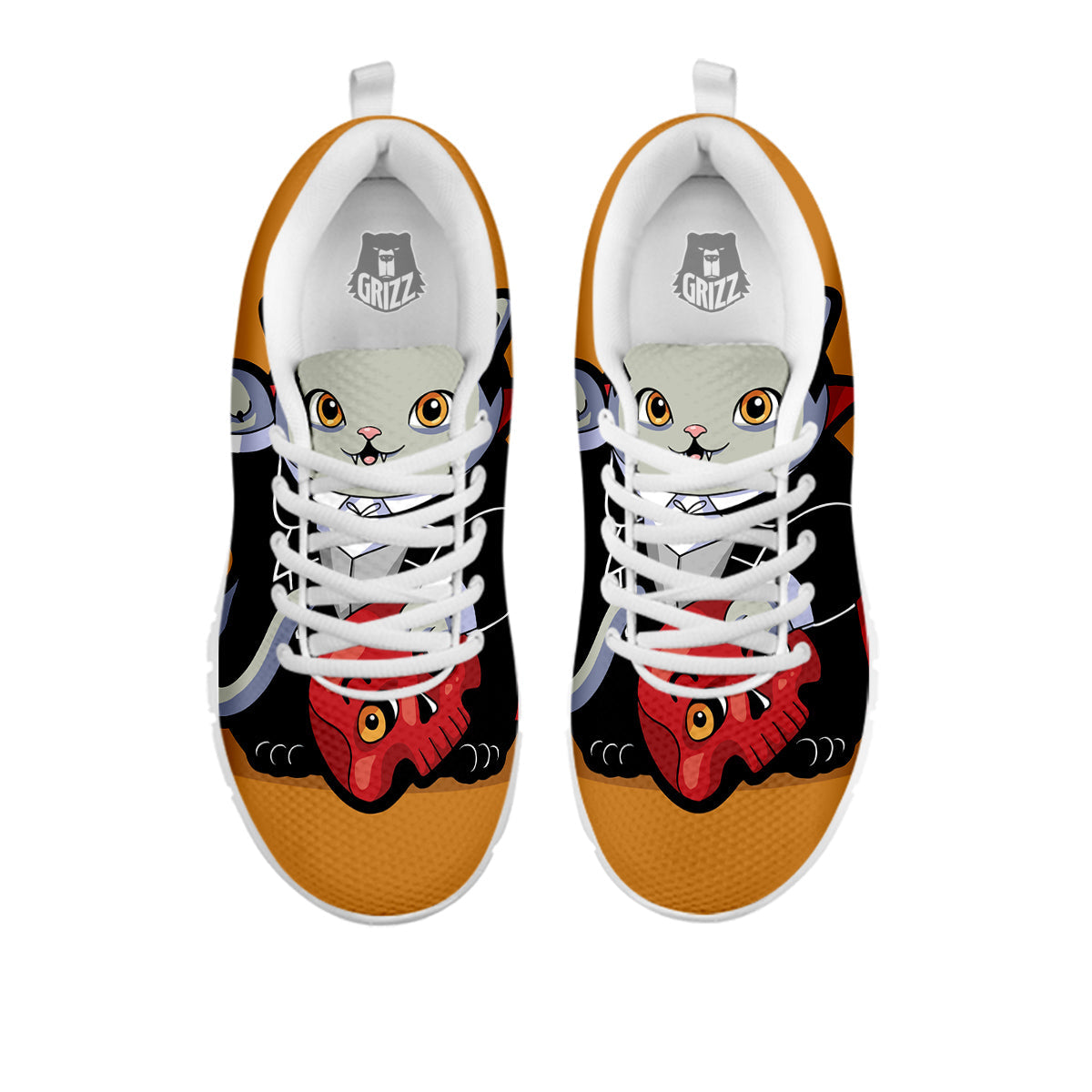 Dracula Cute Cat Print White Sneaker-grizzshop