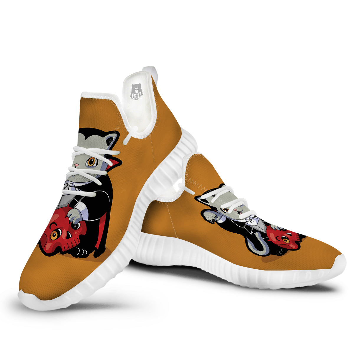 Dracula Cute Cat Print White Walking Shoes-grizzshop