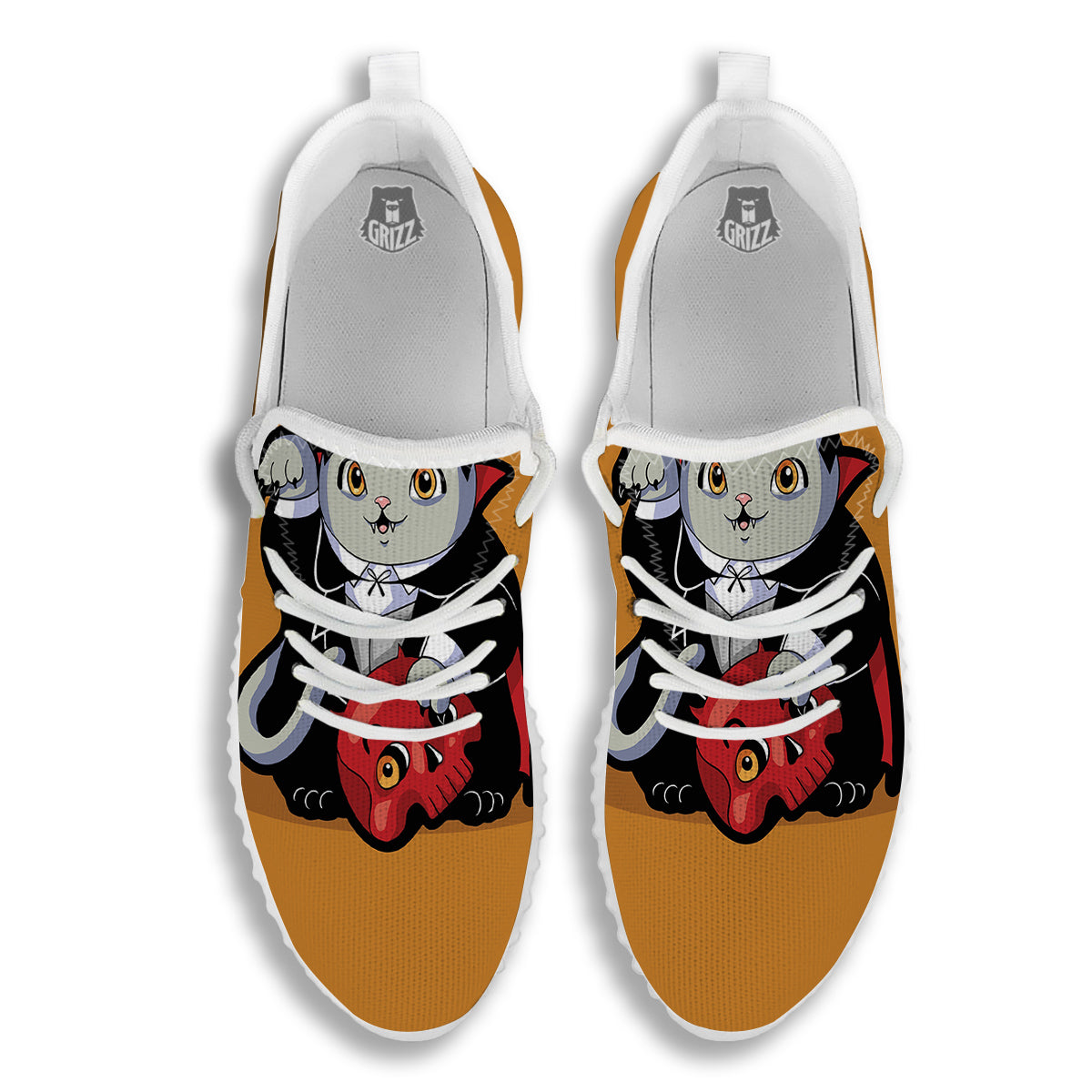 Dracula Cute Cat Print White Walking Shoes-grizzshop