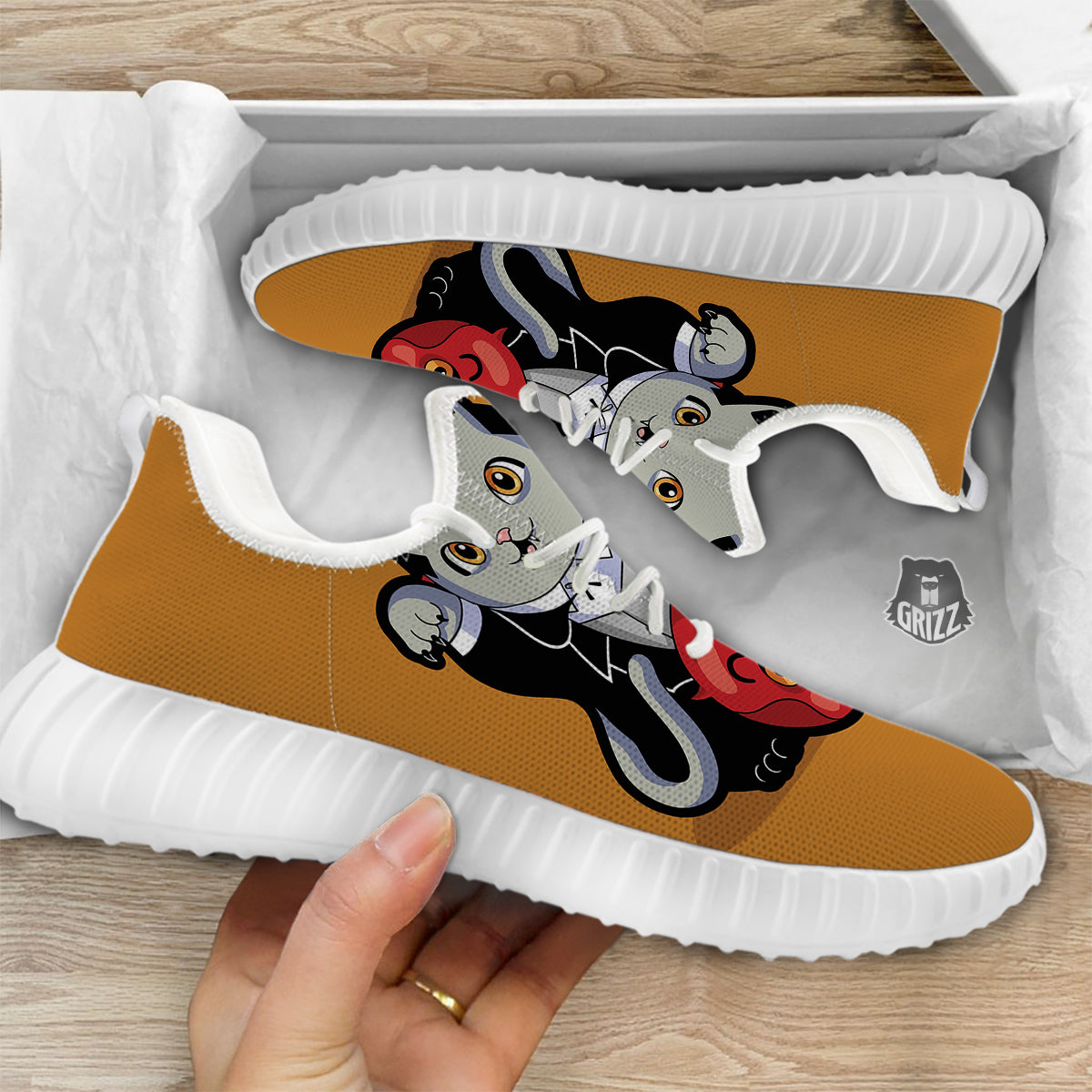 Dracula Cute Cat Print White Walking Shoes-grizzshop