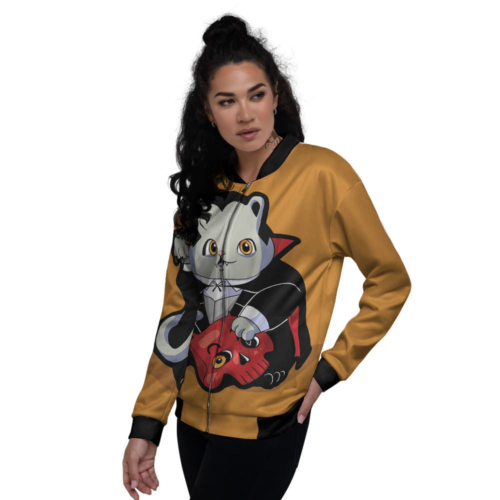 Dracula Cute Cat Print Women's Bomber Jacket-grizzshop