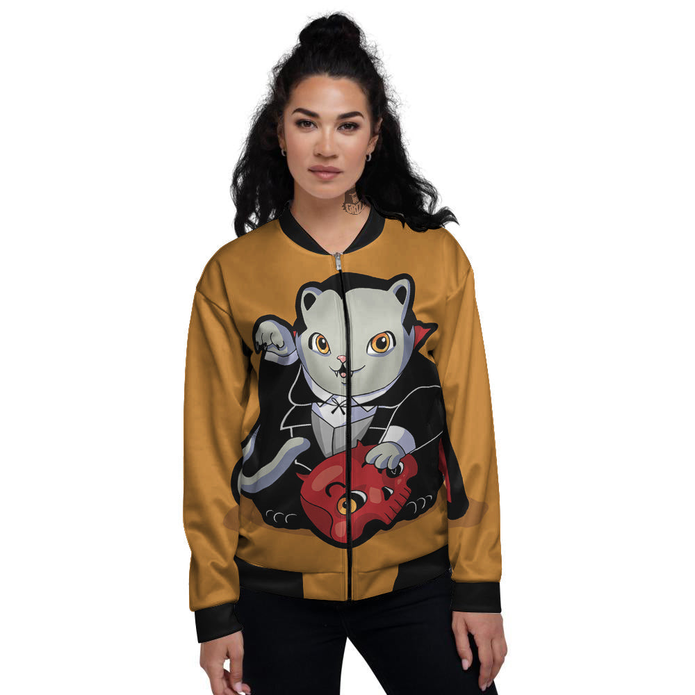 Dracula Cute Cat Print Women's Bomber Jacket-grizzshop