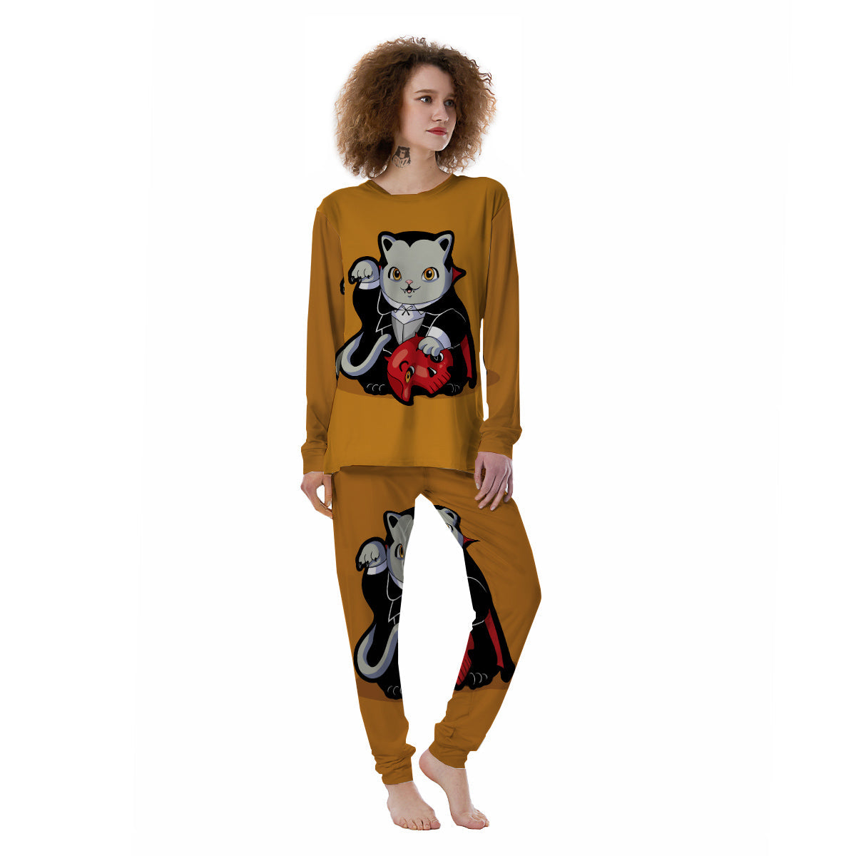 Dracula Cute Cat Print Women's Pajamas-grizzshop