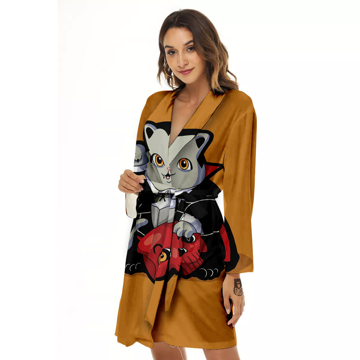 Dracula Cute Cat Print Women's Robe-grizzshop