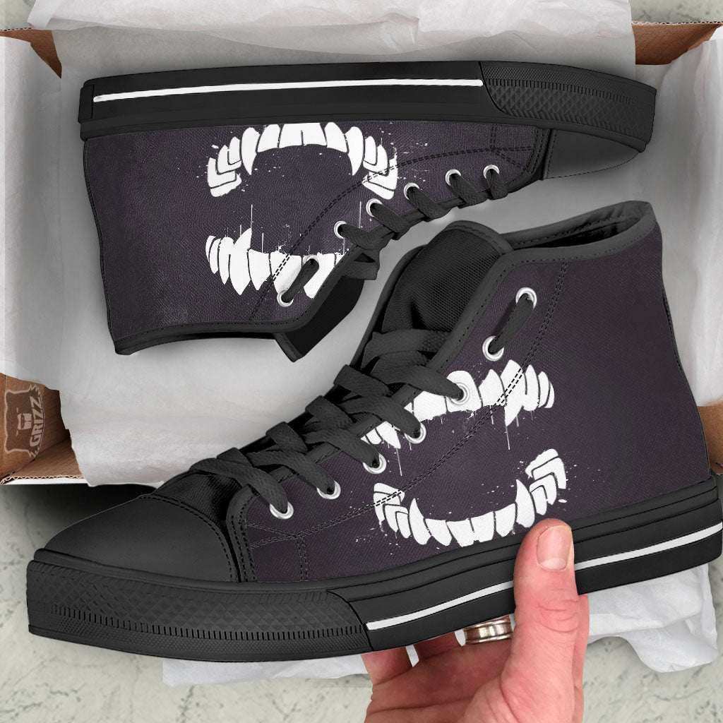 Dracula Fang Print Black High Top Shoes-grizzshop