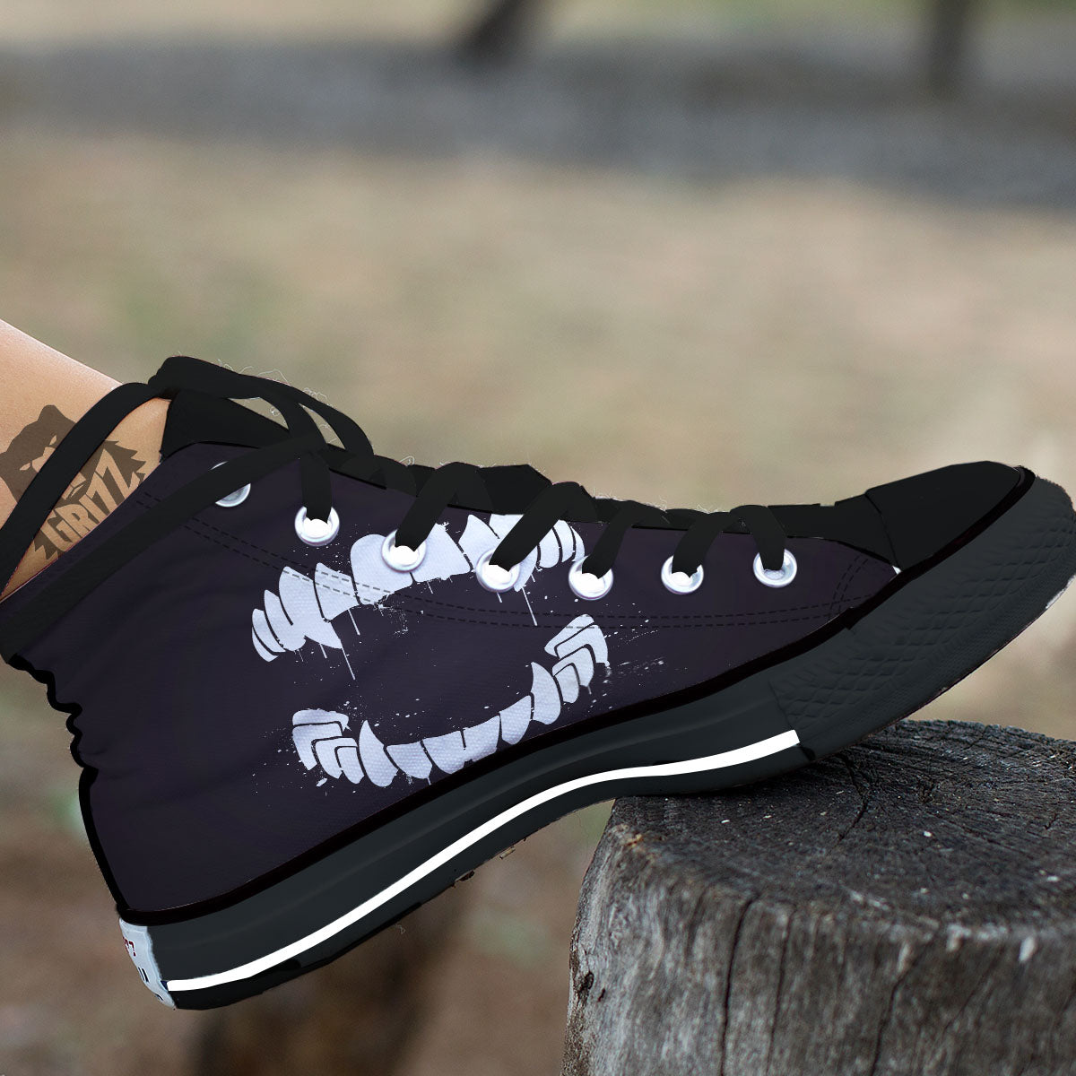 Dracula Fang Print Black High Top Shoes-grizzshop