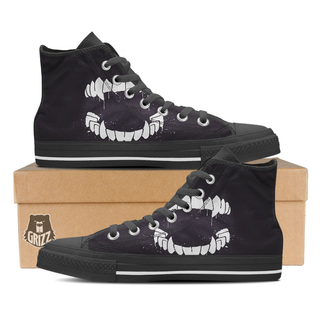 Dracula Fang Print Black High Top Shoes-grizzshop