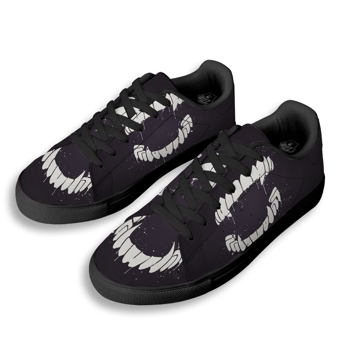 Dracula Fang Print Black Low Top Sneakers-grizzshop