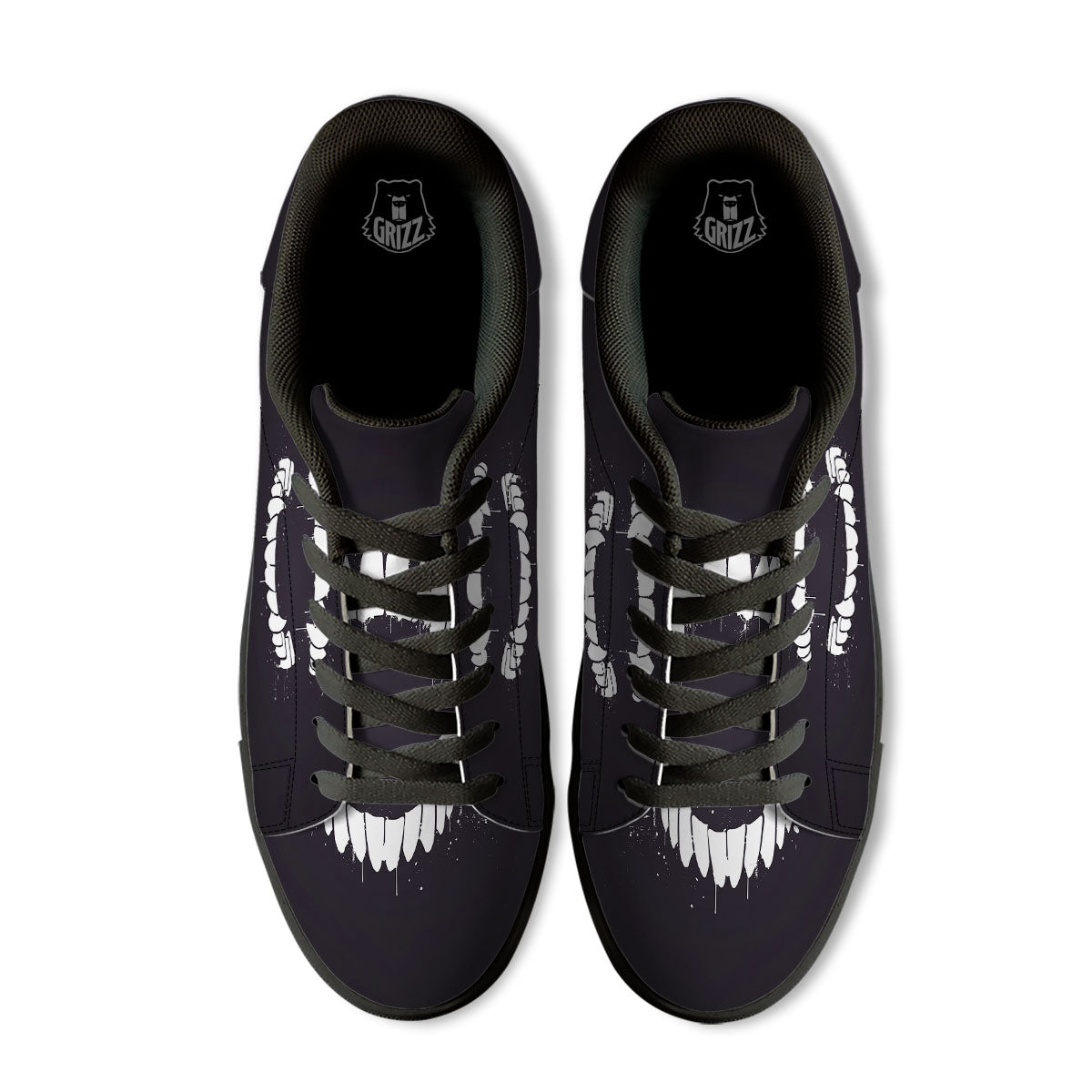 Dracula Fang Print Black Low Top Sneakers-grizzshop