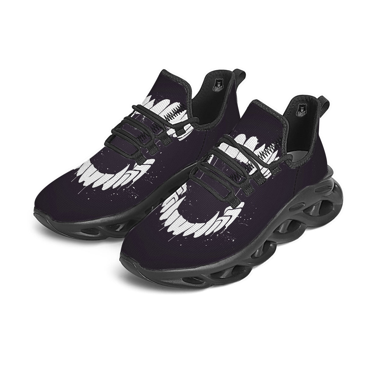 Dracula Fang Print Black Running Shoes-grizzshop