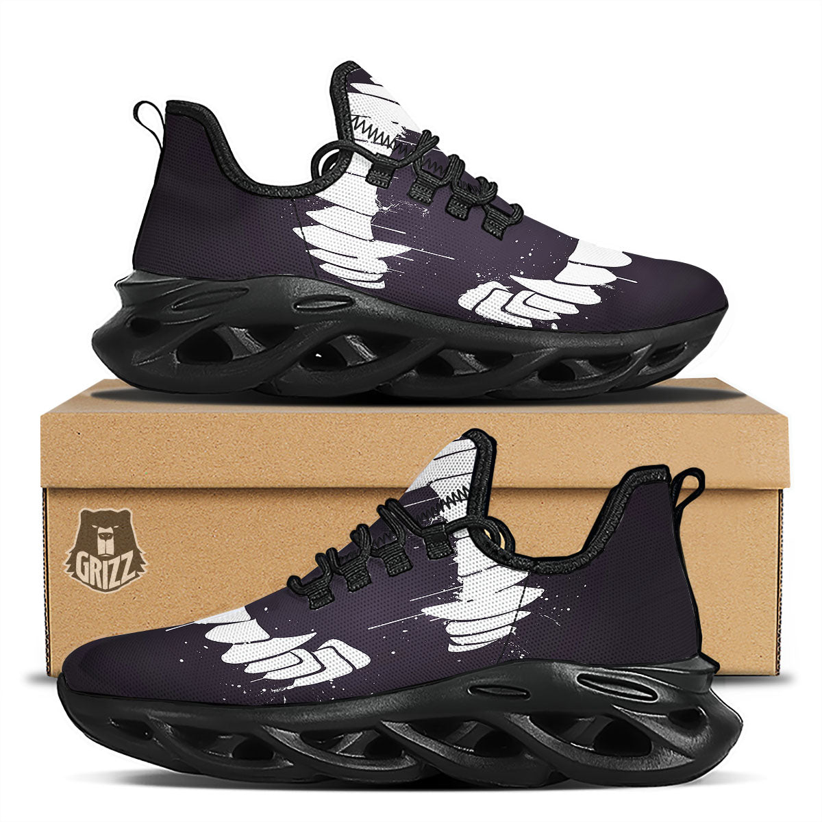 Dracula Fang Print Black Running Shoes-grizzshop