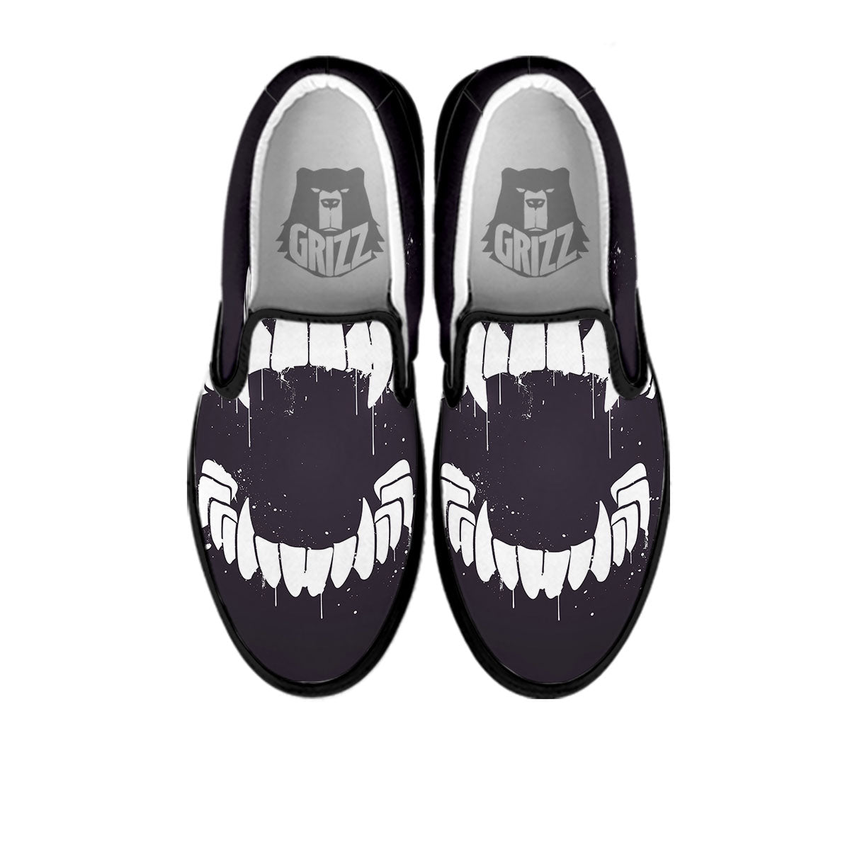 Dracula Fang Print Black Slip On Shoes-grizzshop