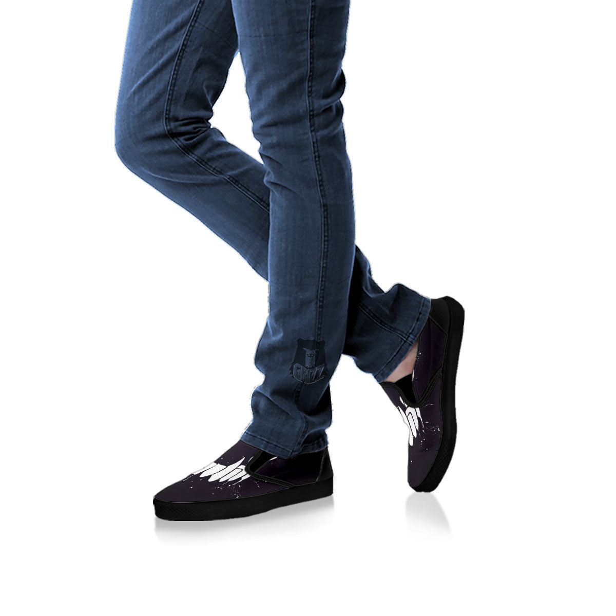 Dracula Fang Print Black Slip On Shoes-grizzshop