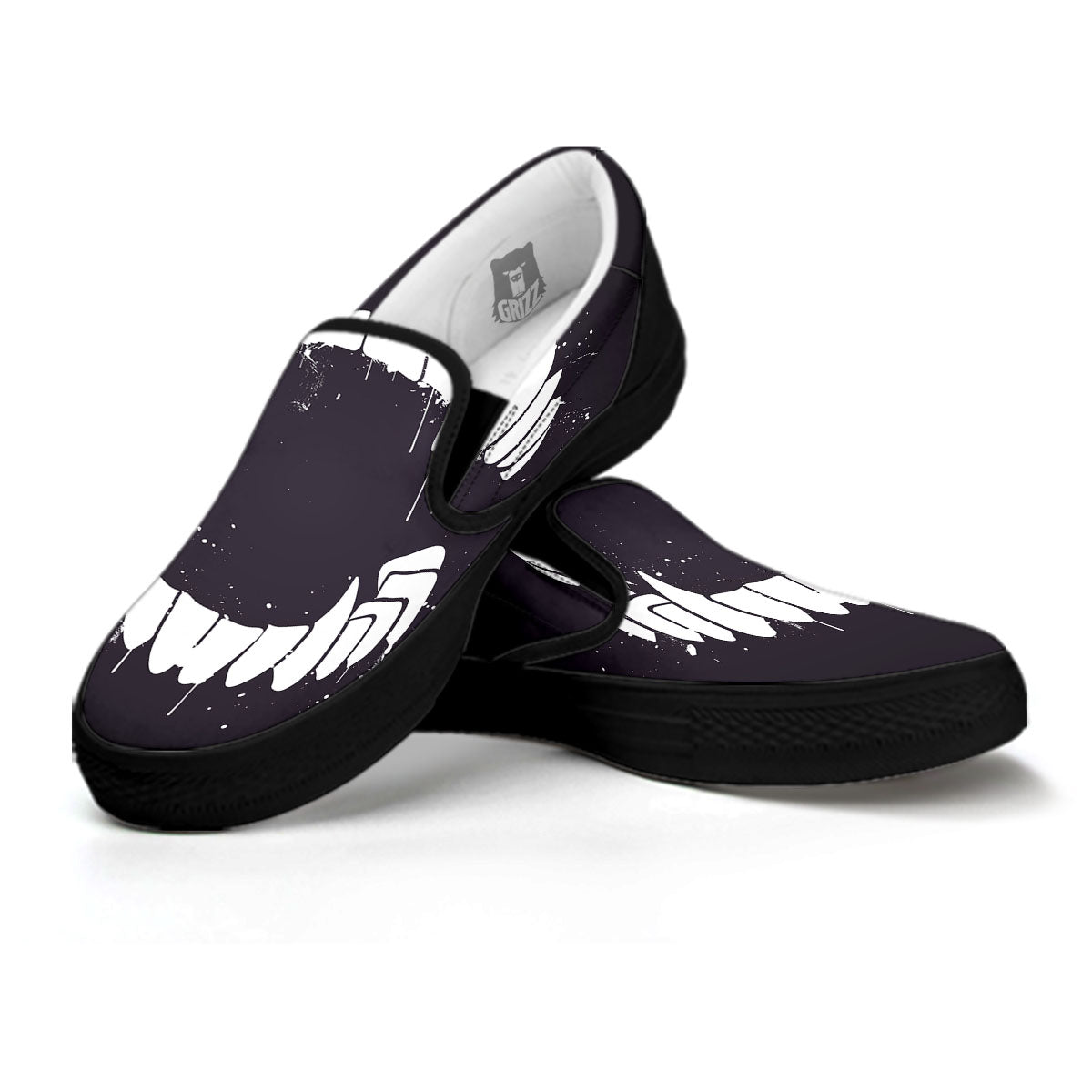 Dracula Fang Print Black Slip On Shoes-grizzshop