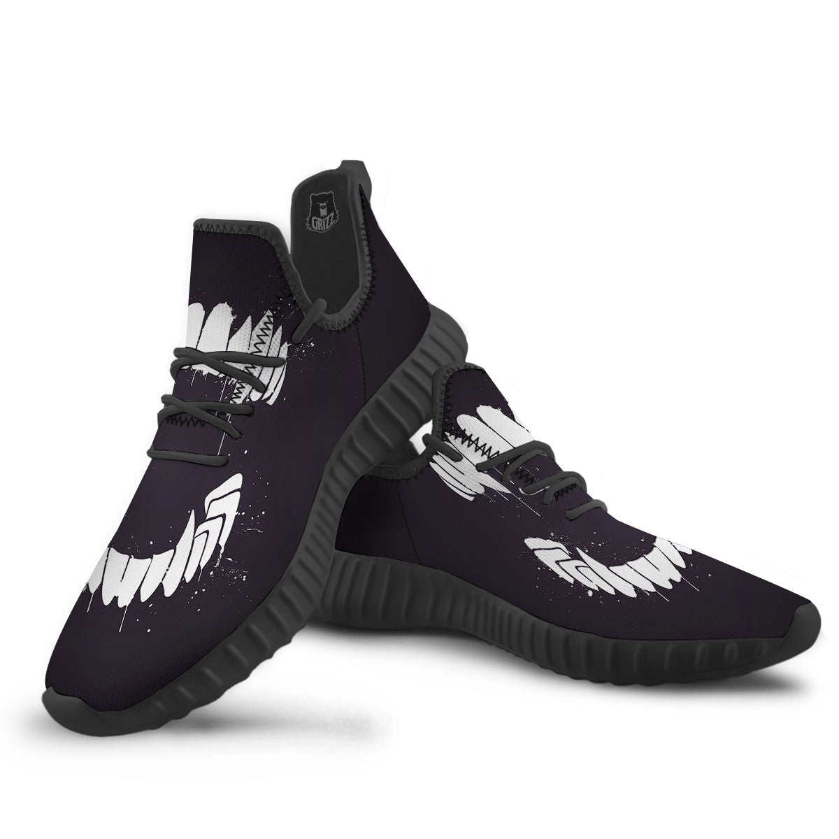 Dracula Fang Print Black Walking Shoes-grizzshop