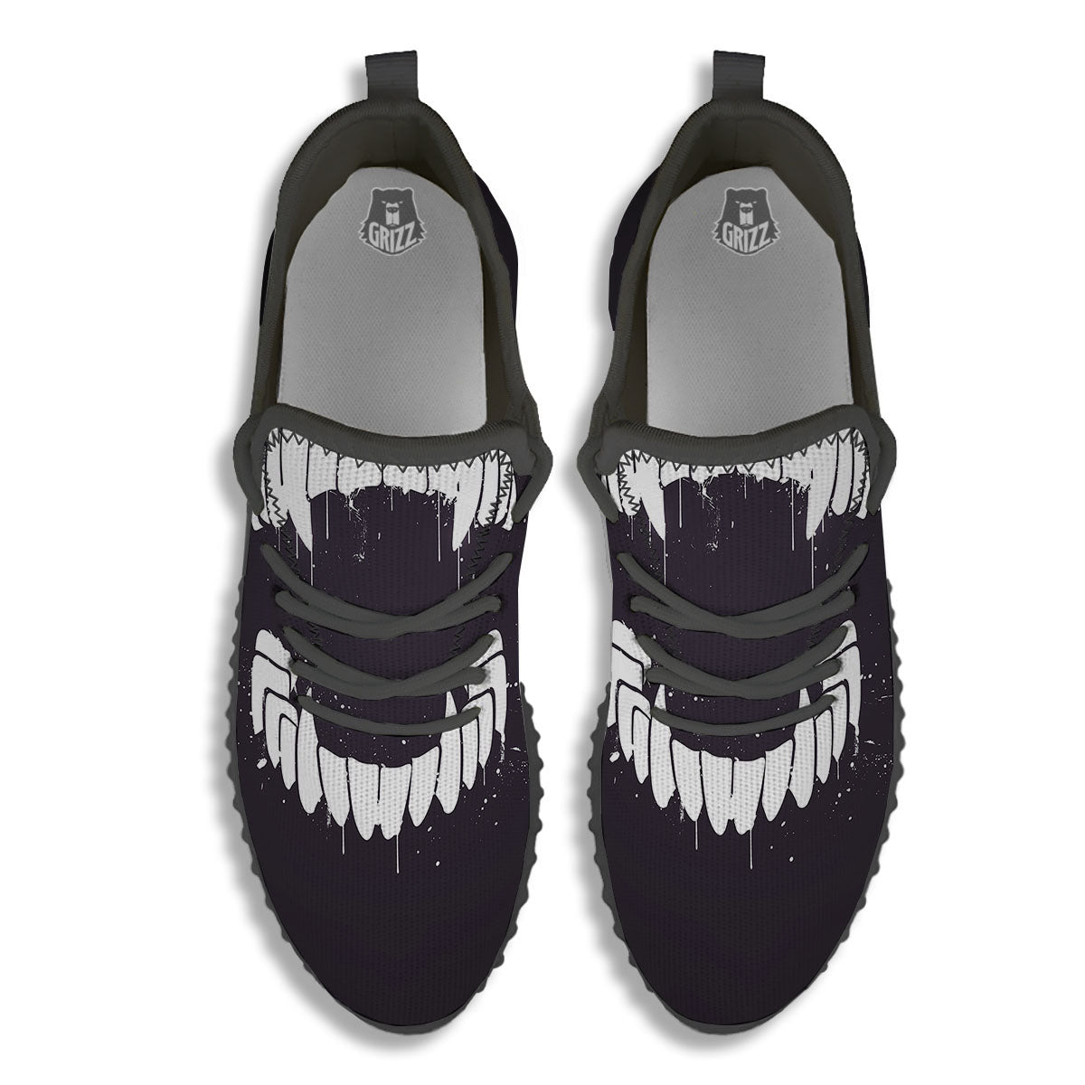 Dracula Fang Print Black Walking Shoes-grizzshop