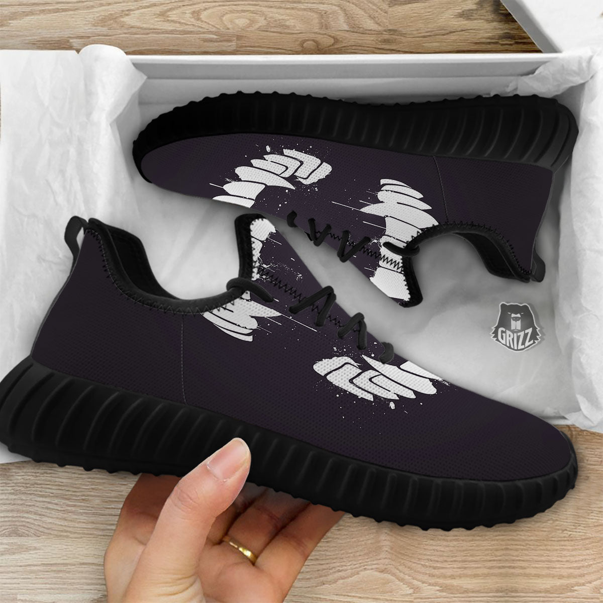 Dracula Fang Print Black Walking Shoes-grizzshop