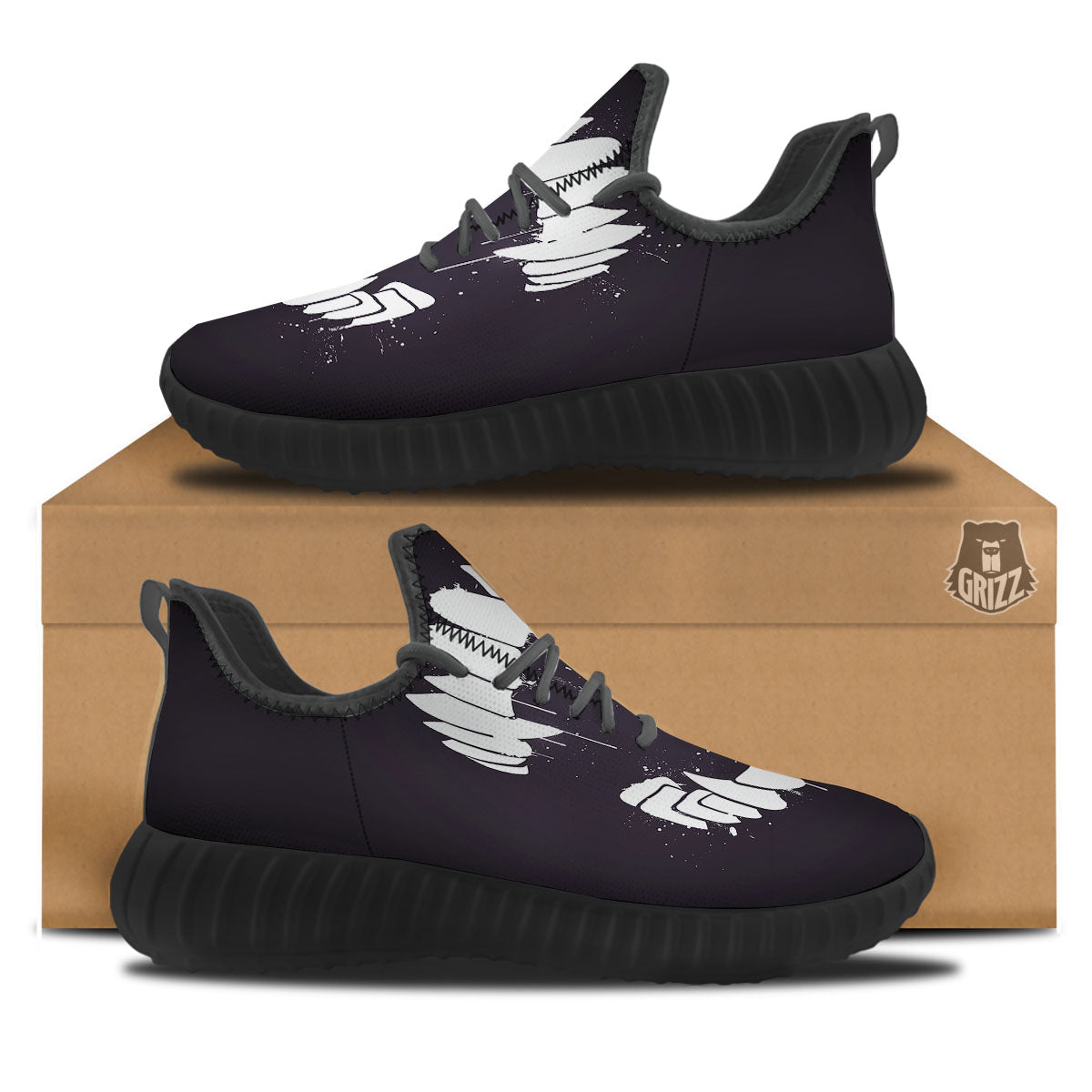 Dracula Fang Print Black Walking Shoes-grizzshop
