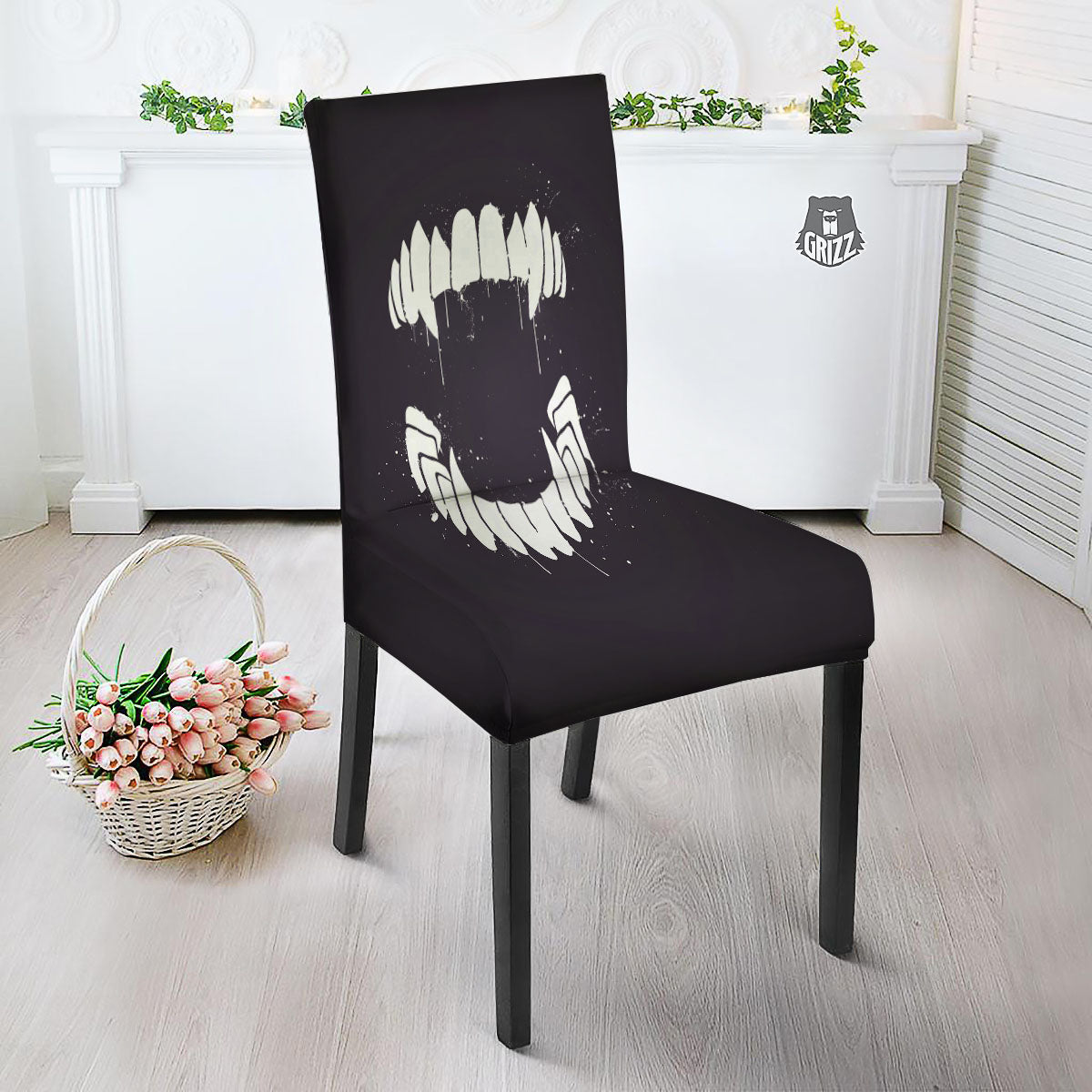 Dracula Fang Print Dining Chair Slipcover-grizzshop