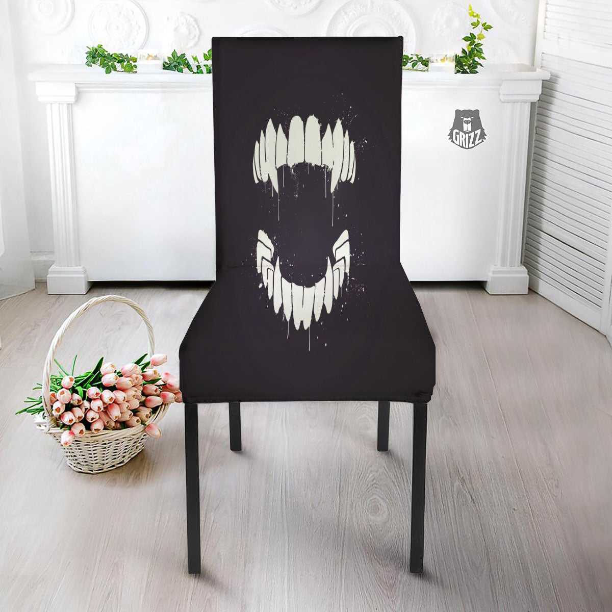 Dracula Fang Print Dining Chair Slipcover-grizzshop