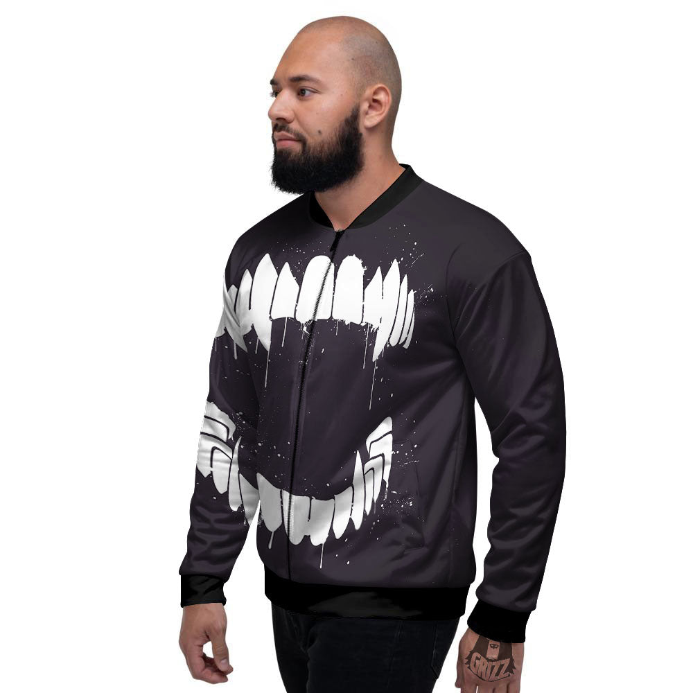 Dracula Fang Print Men's Bomber Jacket-grizzshop
