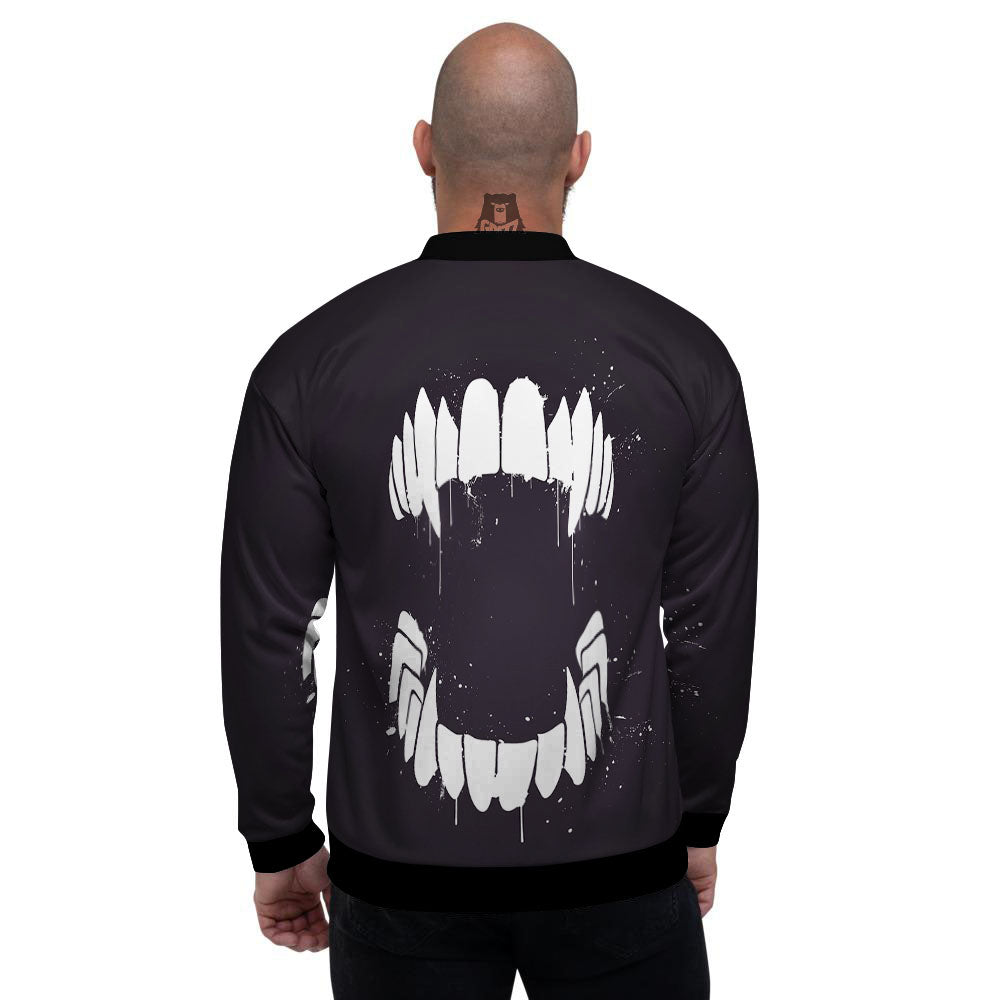 Dracula Fang Print Men's Bomber Jacket-grizzshop