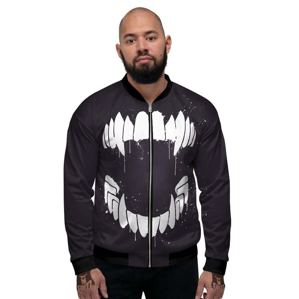 Dracula Fang Print Men's Bomber Jacket-grizzshop