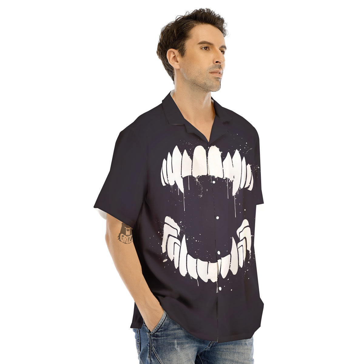 Dracula Fang Print Men's Hawaiian Shirt-grizzshop