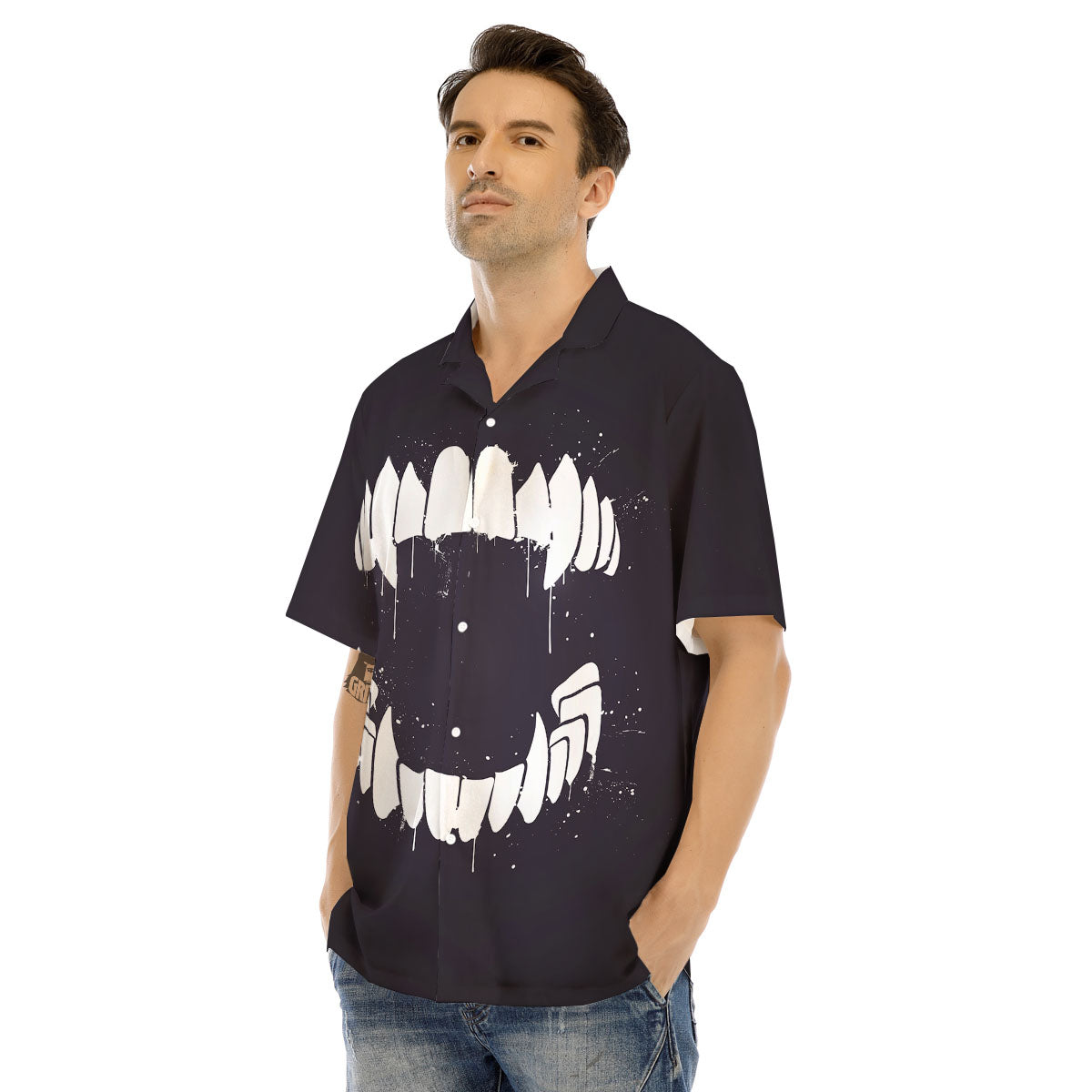 Dracula Fang Print Men's Hawaiian Shirt-grizzshop