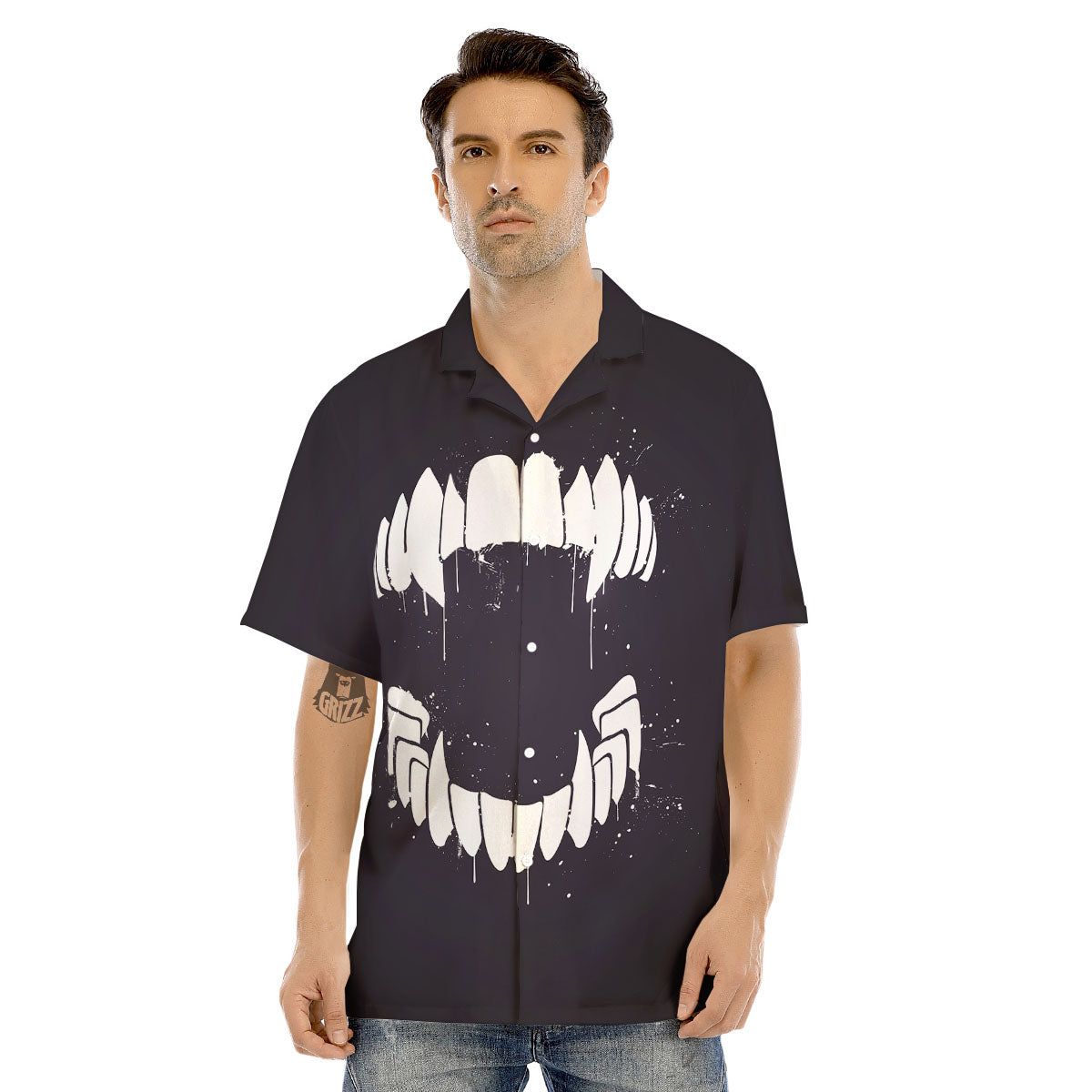 Dracula Fang Print Men's Hawaiian Shirt-grizzshop
