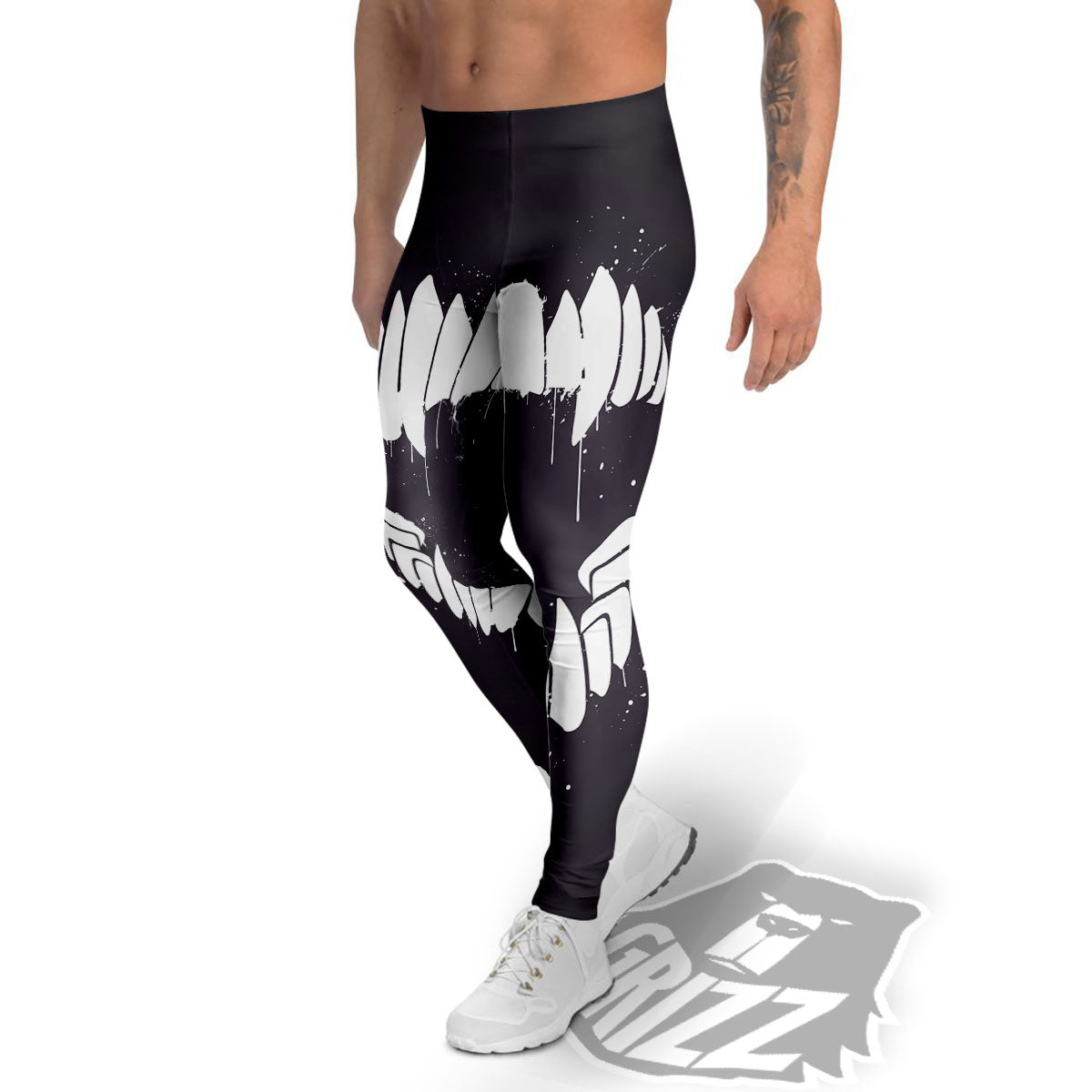 Dracula Fang Print Men's Leggings-grizzshop