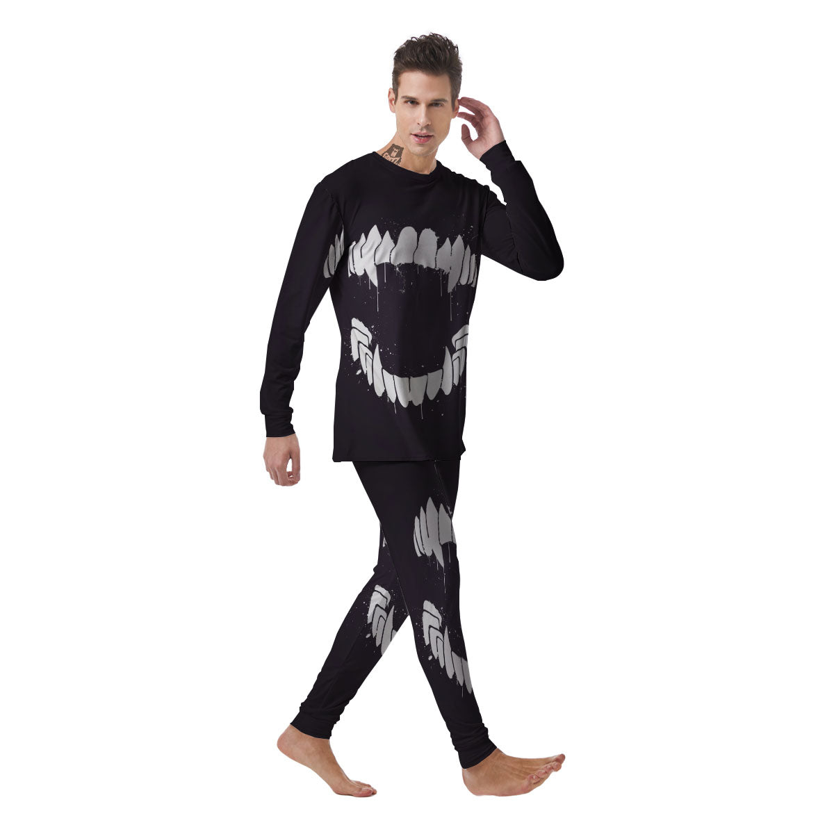 Dracula Fang Print Men's Pajamas-grizzshop