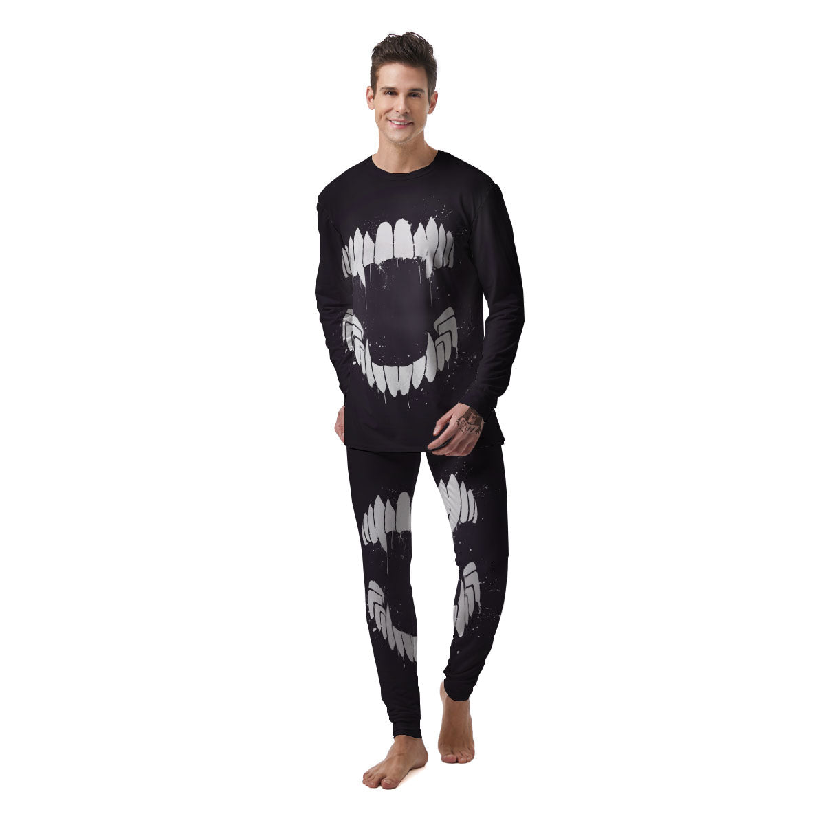 Dracula Fang Print Men's Pajamas-grizzshop