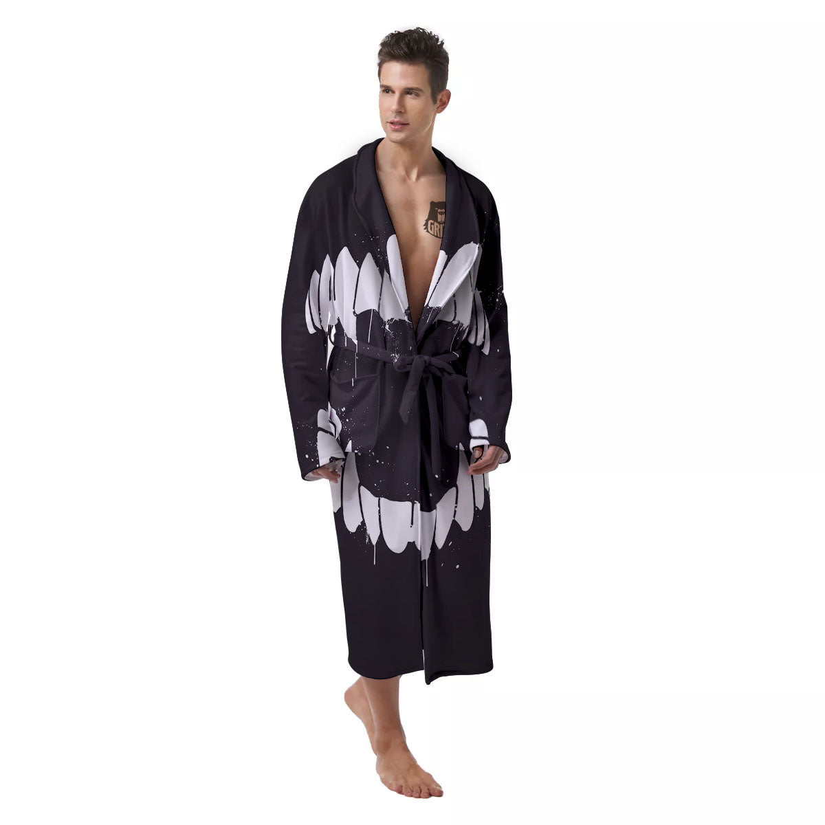 Dracula Fang Print Men's Robe-grizzshop