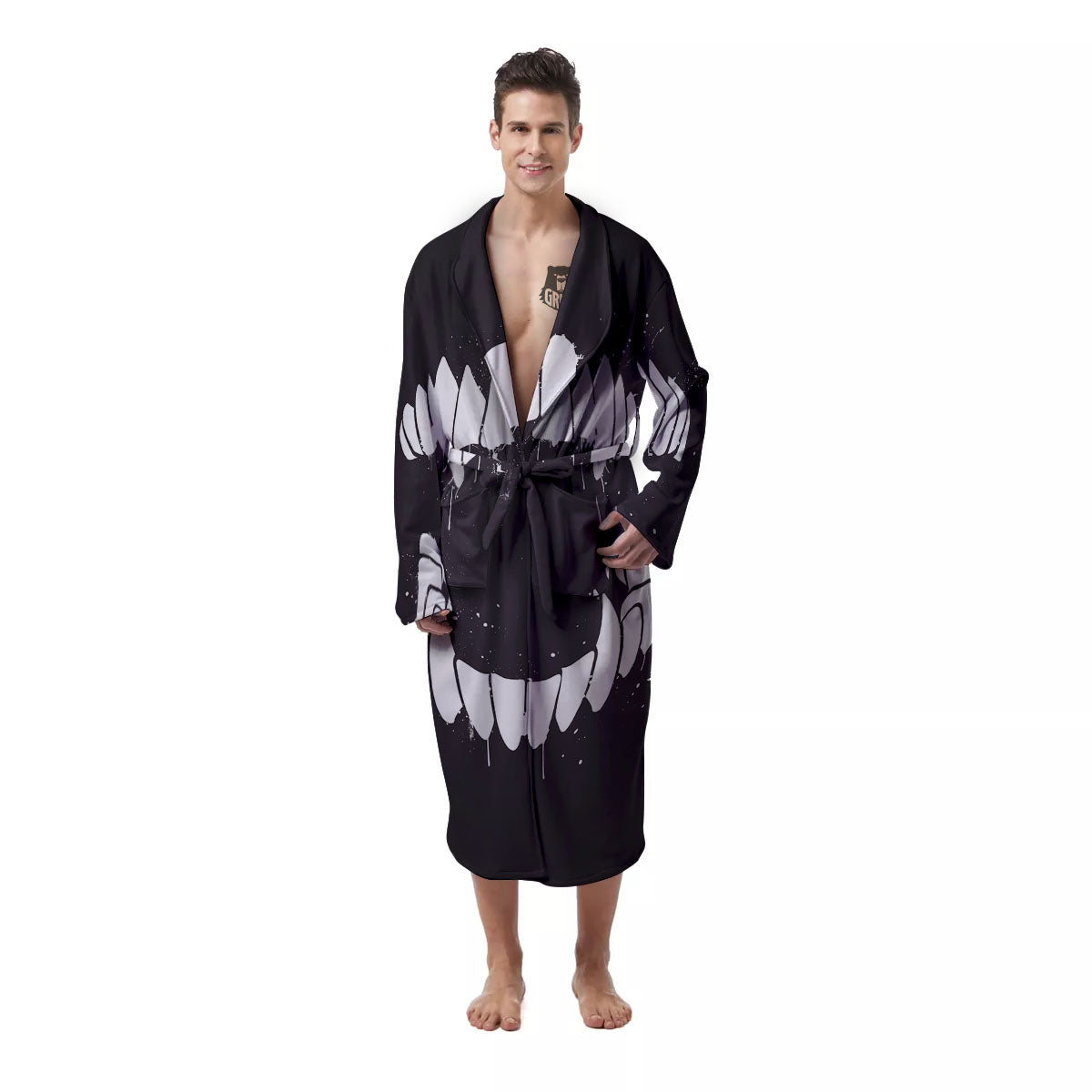 Dracula Fang Print Men's Robe-grizzshop