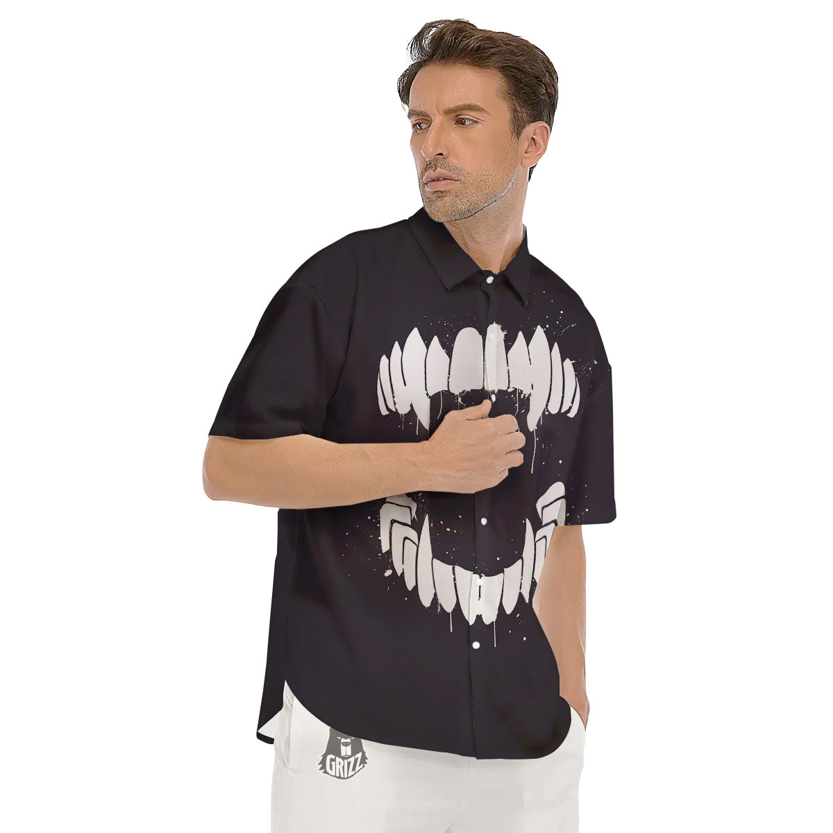 Dracula Fang Print Men's Short Sleeve Shirts-grizzshop