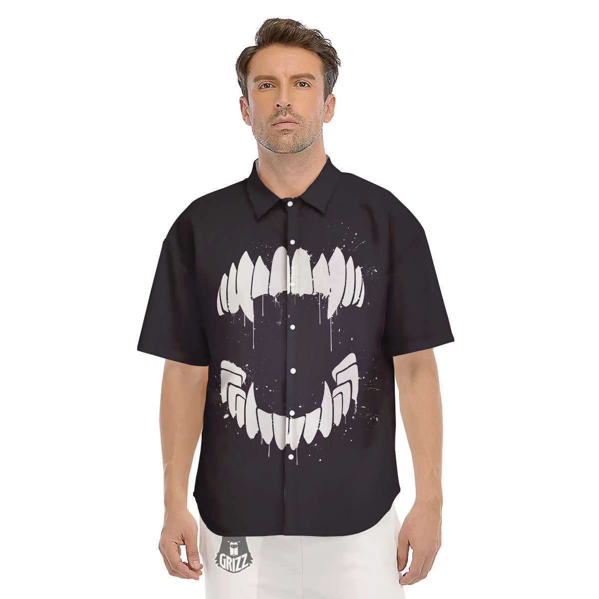 Dracula Fang Print Men's Short Sleeve Shirts-grizzshop