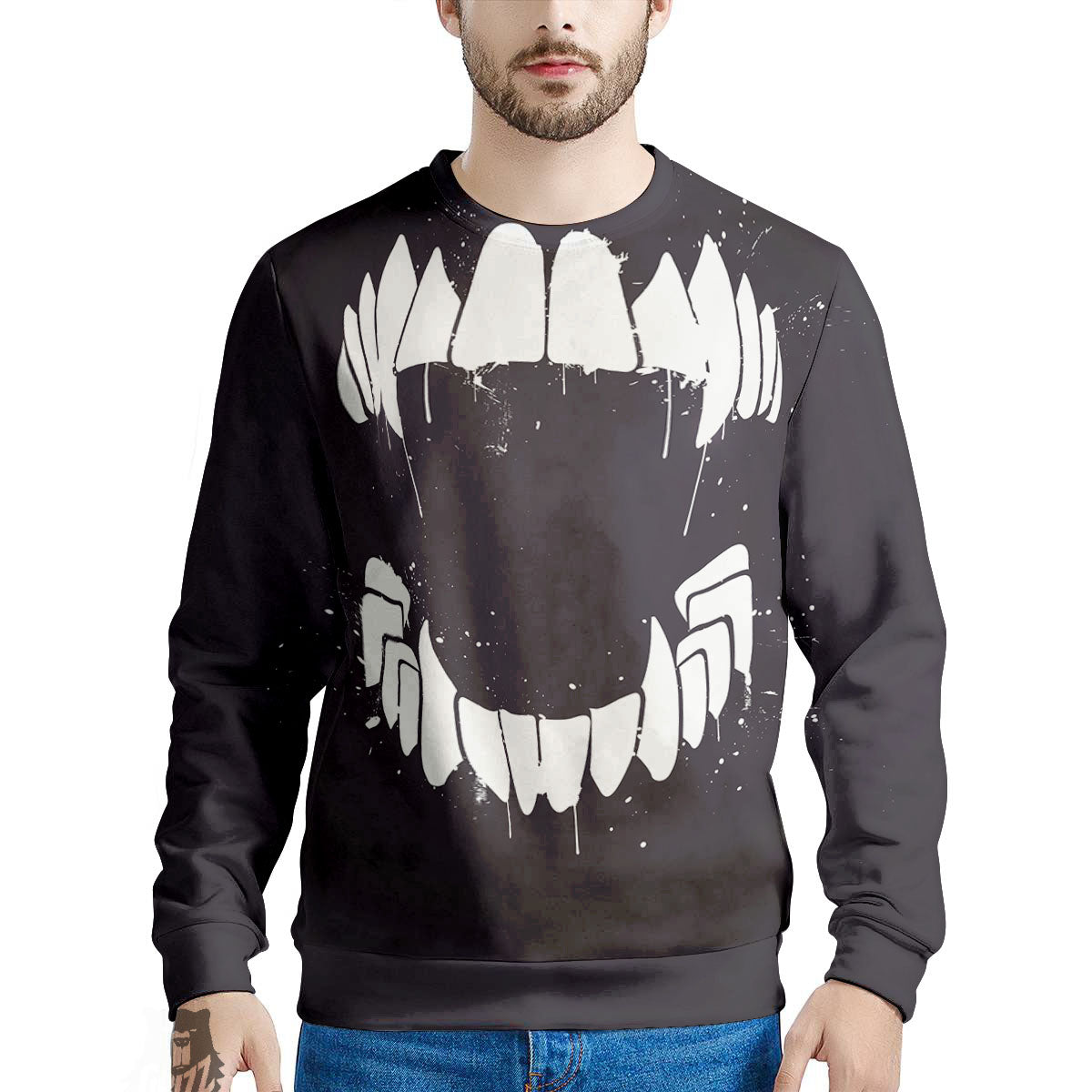Dracula Fang Print Men's Sweatshirt-grizzshop
