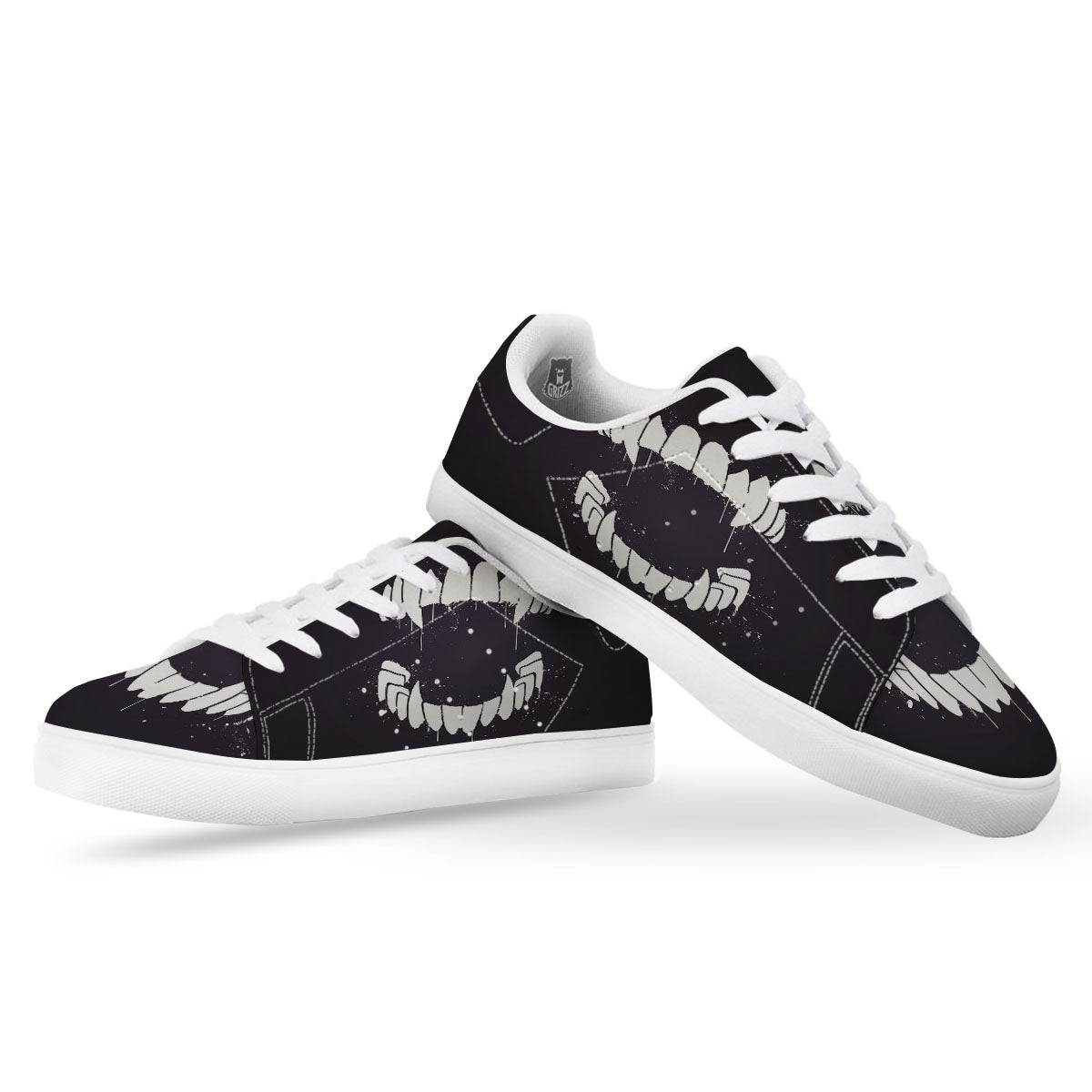 Dracula Fang Print White Low Top Sneakers-grizzshop