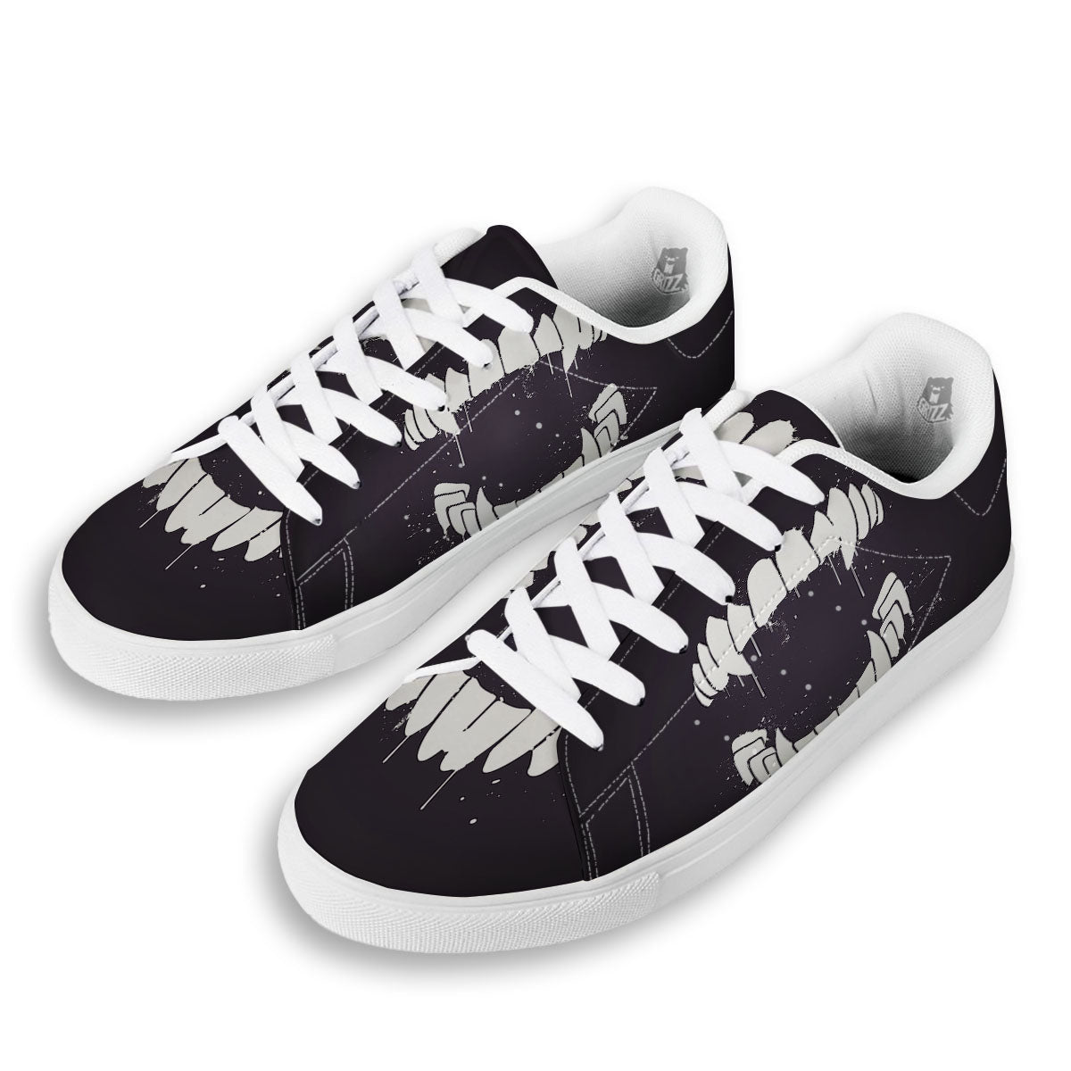 Dracula Fang Print White Low Top Sneakers-grizzshop
