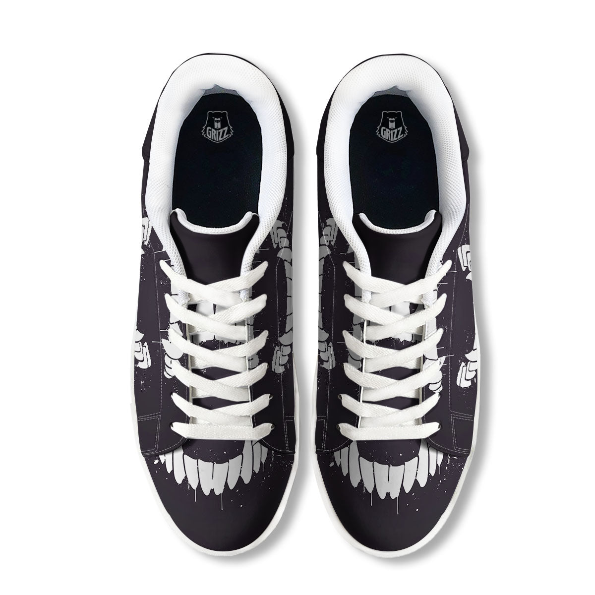Dracula Fang Print White Low Top Sneakers-grizzshop