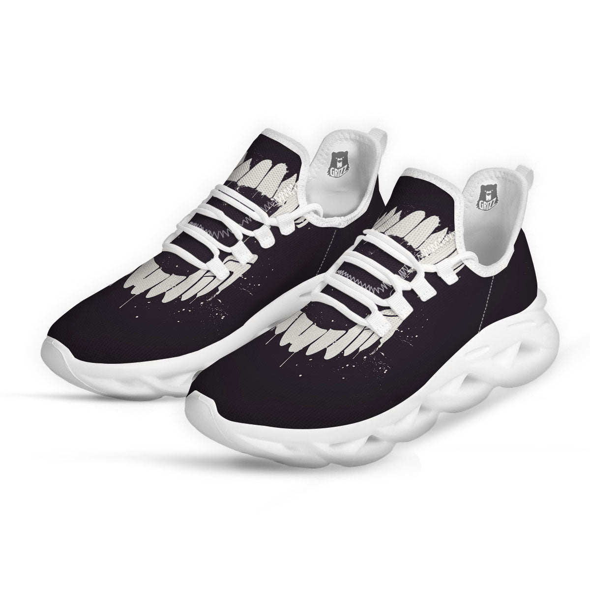 Dracula Fang Print White Running Shoes-grizzshop