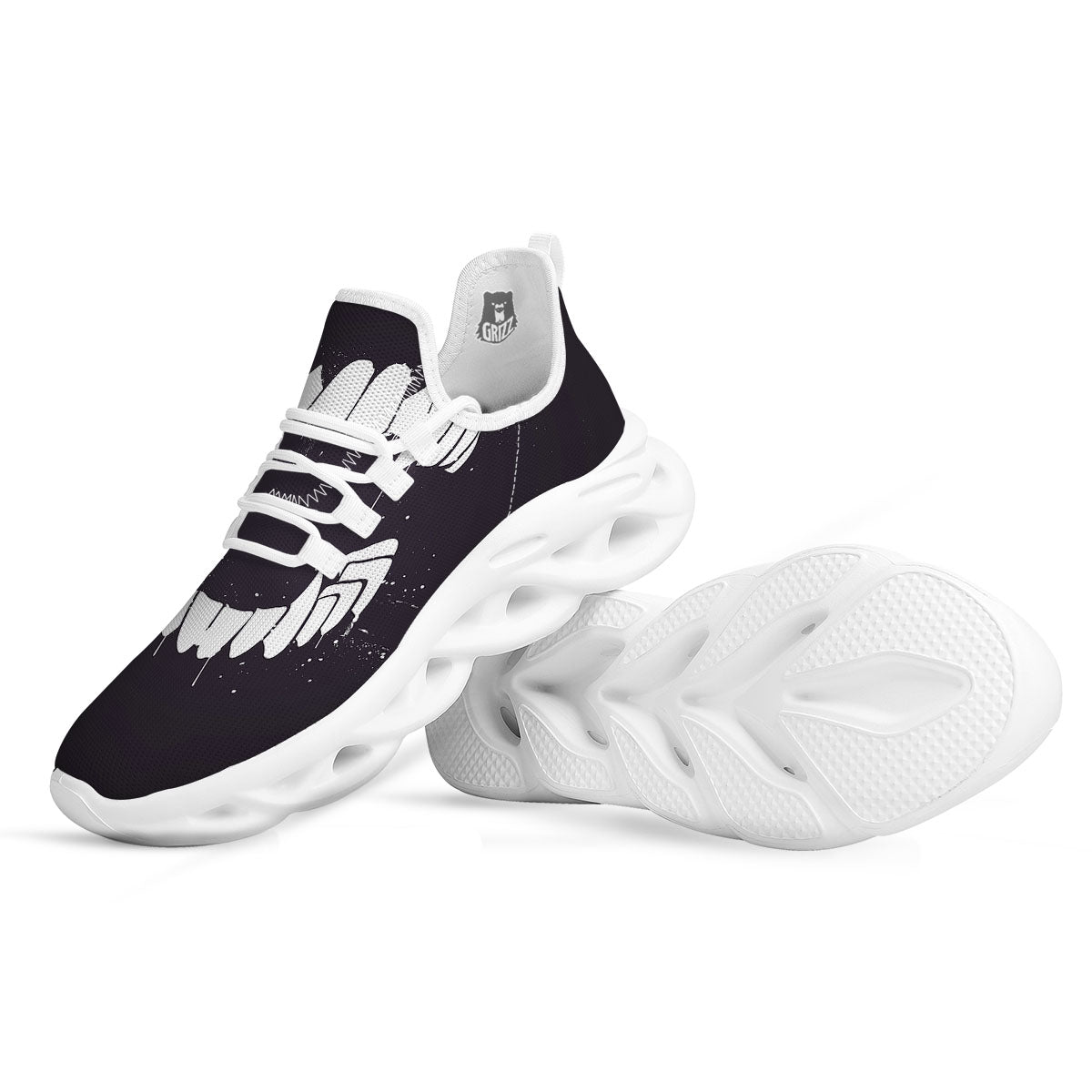 Dracula Fang Print White Running Shoes-grizzshop