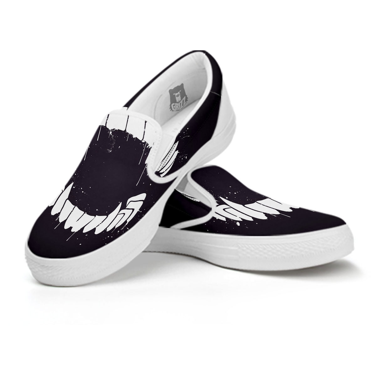 Dracula Fang Print White Slip On Shoes-grizzshop