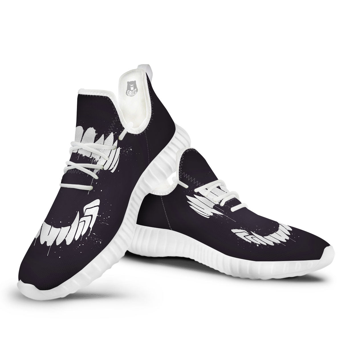 Dracula Fang Print White Walking Shoes-grizzshop