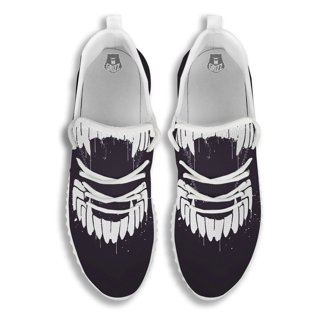 Dracula Fang Print White Walking Shoes-grizzshop