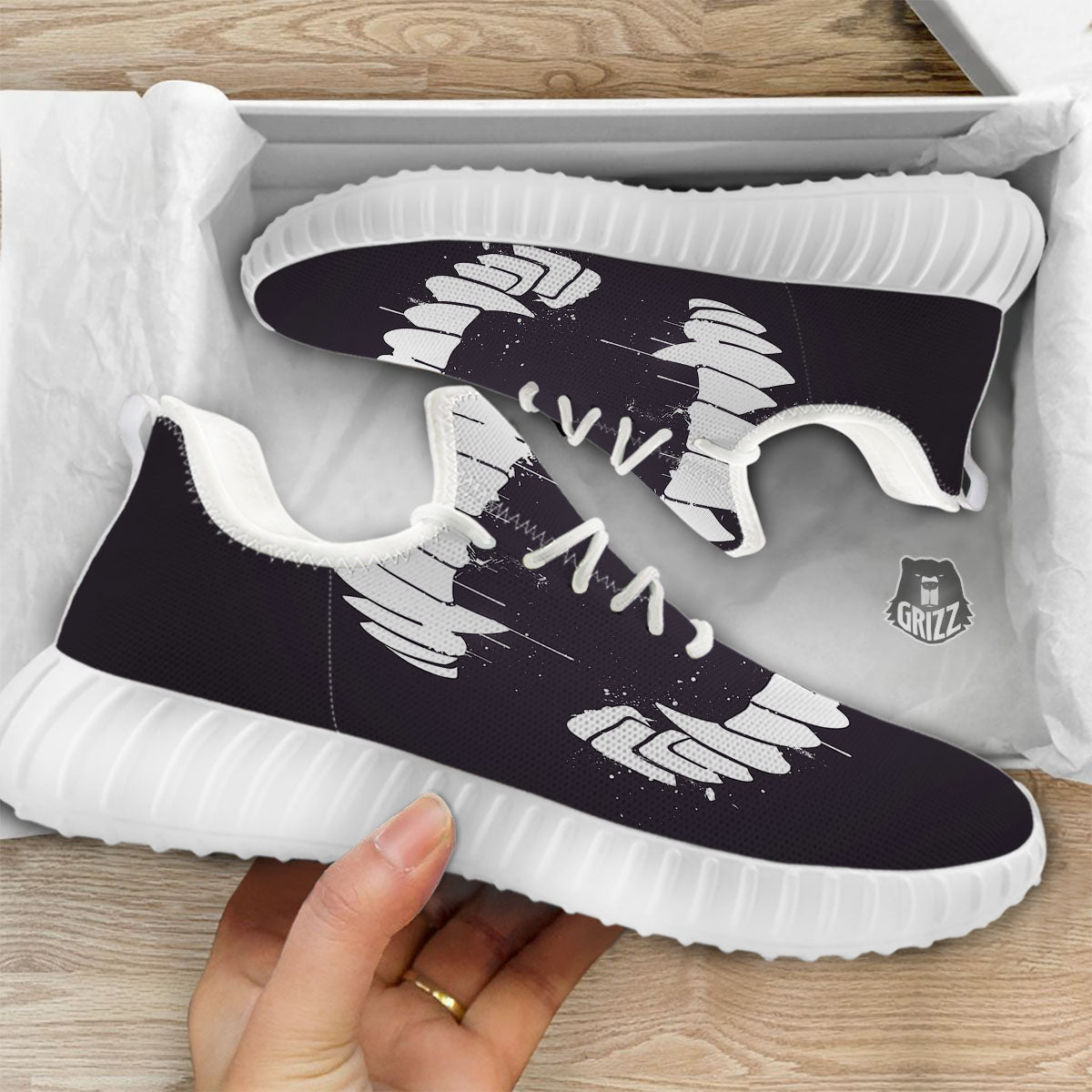 Dracula Fang Print White Walking Shoes-grizzshop