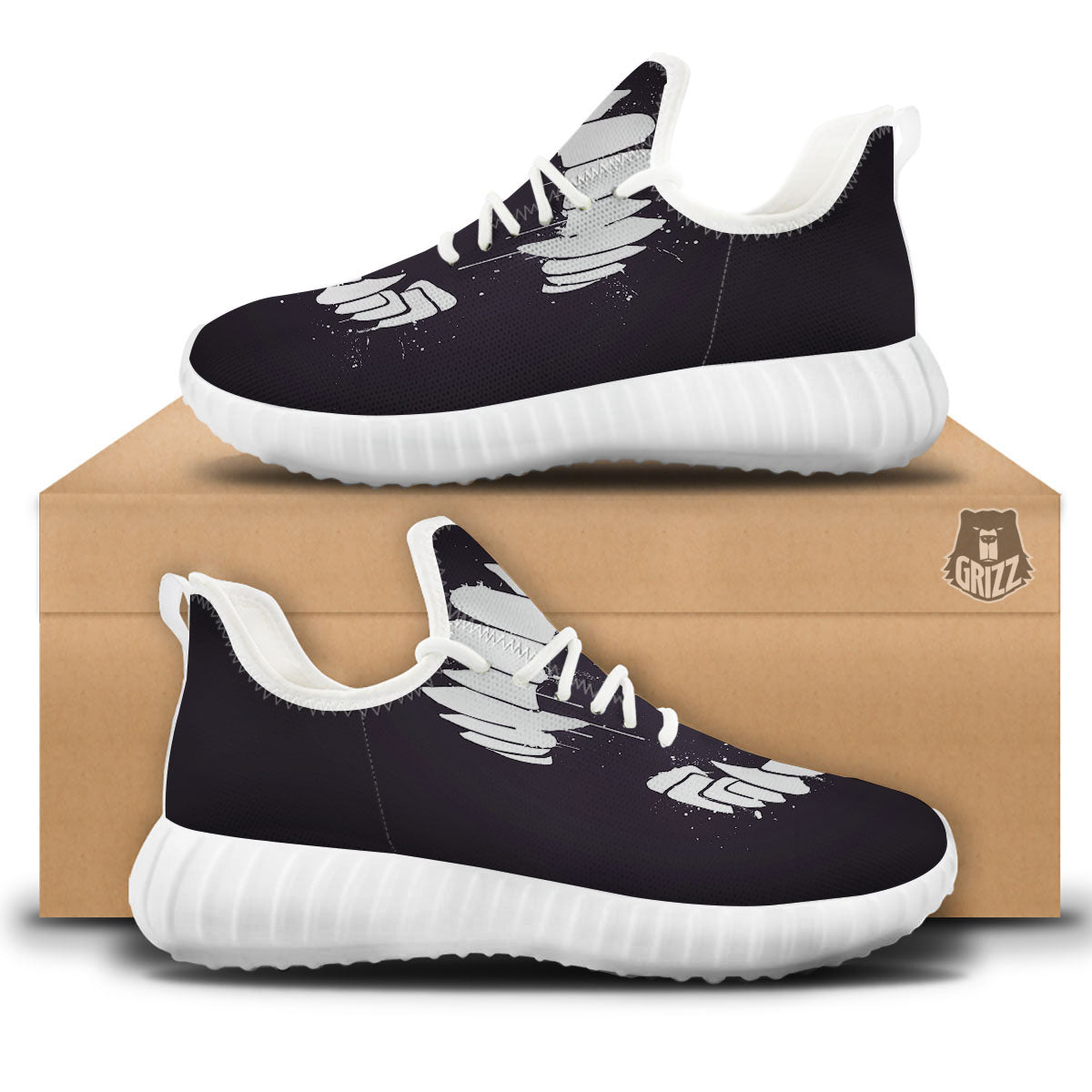 Dracula Fang Print White Walking Shoes-grizzshop