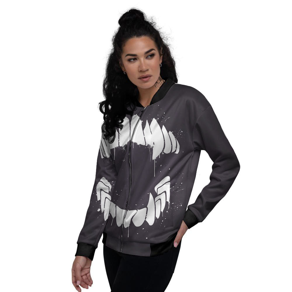Dracula Fang Print Women's Bomber Jacket-grizzshop