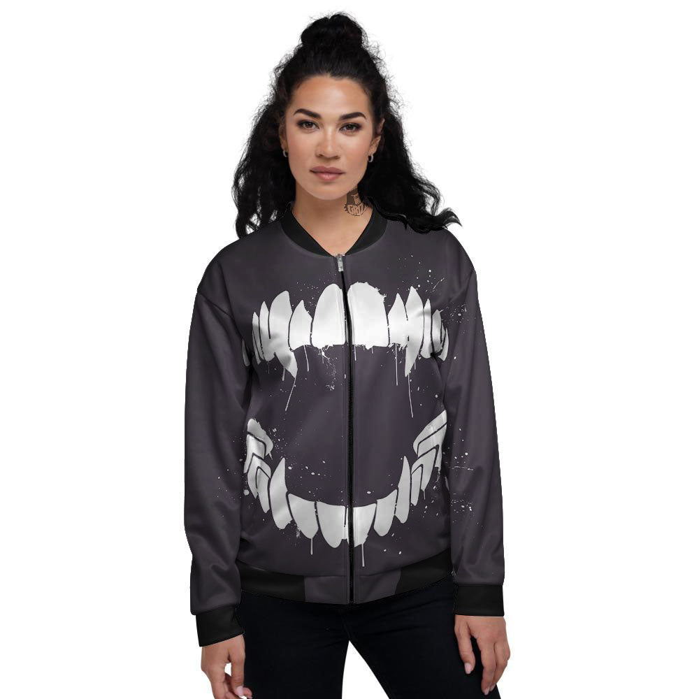 Dracula Fang Print Women's Bomber Jacket-grizzshop